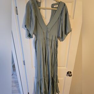 Storia Sage Green Flutter Sleeve Maxi Dress